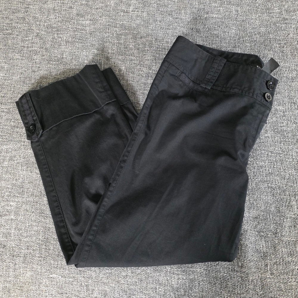White House Black Market Black Crop Leg Pants Button Cuff Stretch Cotton Size 6